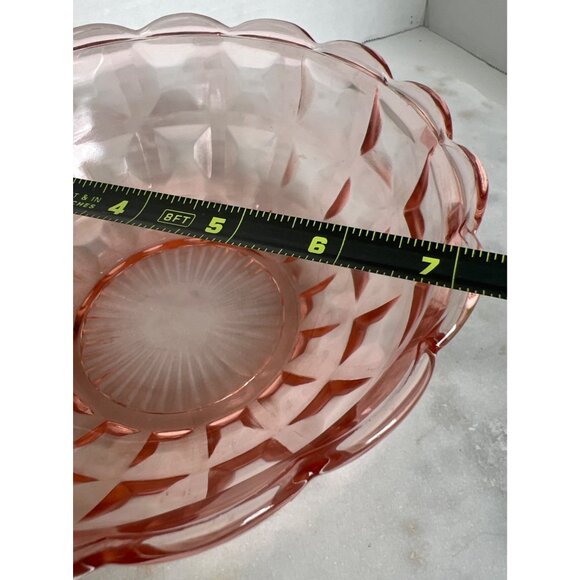 Vintage Jeanette Glass Co Bowl Cube Pink Depression Glass Scalloped Edge Collect - Picture 6 of 8